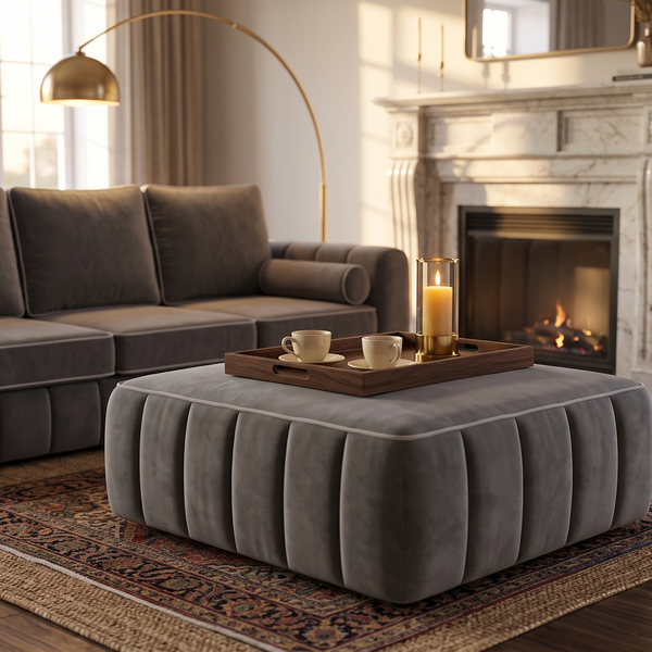 Fluted footstool in a luxurious living room