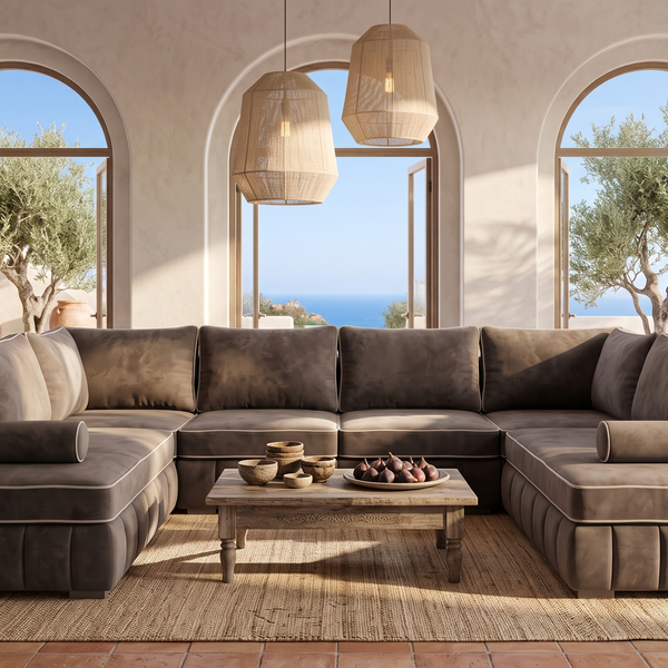 U shaped sofa in a Mediterranean villa