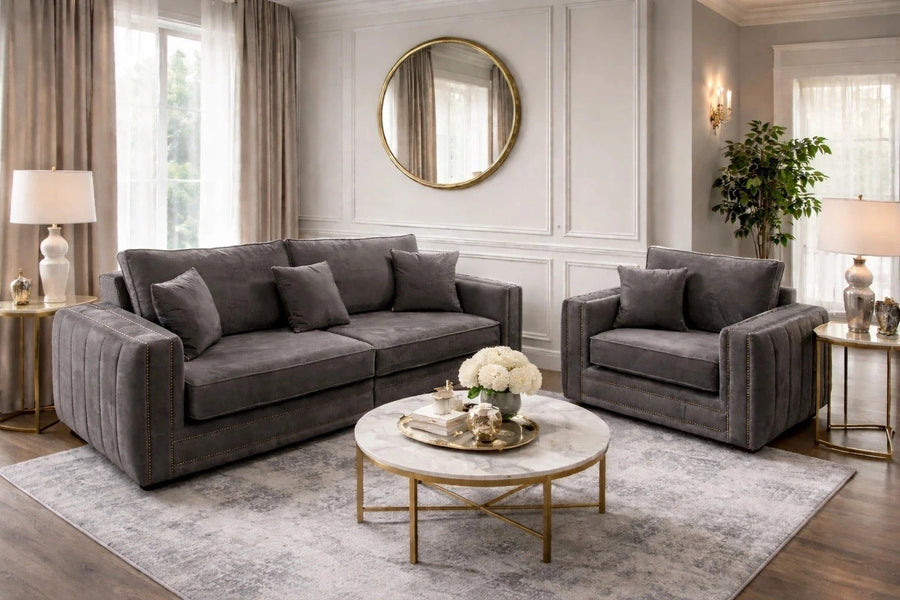 Alaska 3+1 Seater Sofa Set with Armchair Plush Silver Fabric