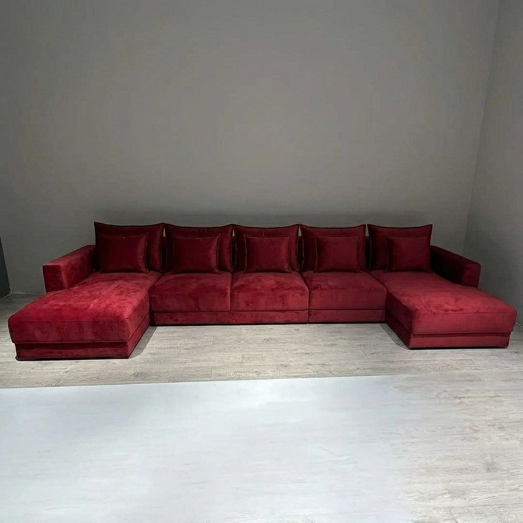 Luxury U-Shape Sofa - Velvet Fabric, Extra Large Deep