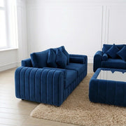 Lilly 3+2 Seater Sofa Blue Velvet with Glass Table – view 3