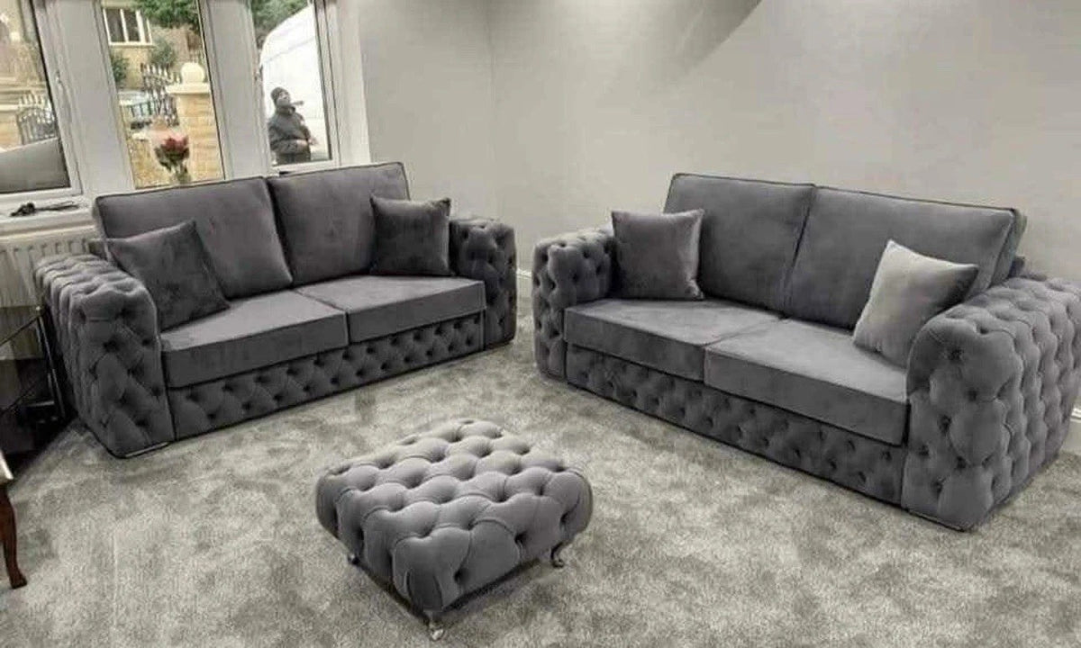Ashton Chesterfield 3+2 Sofa Set - Grey Velvet