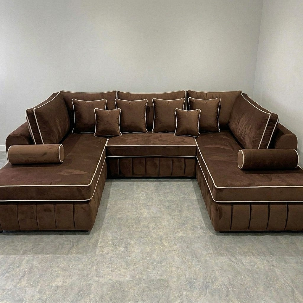 Luxury Brown U-Shape Sofa with Chaise