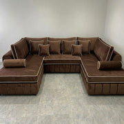 Luxury Brown U-Shape Sofa with Chaise