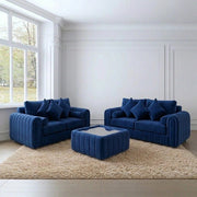 Lilly 3+2 Seater Sofa Blue Velvet with Glass Table