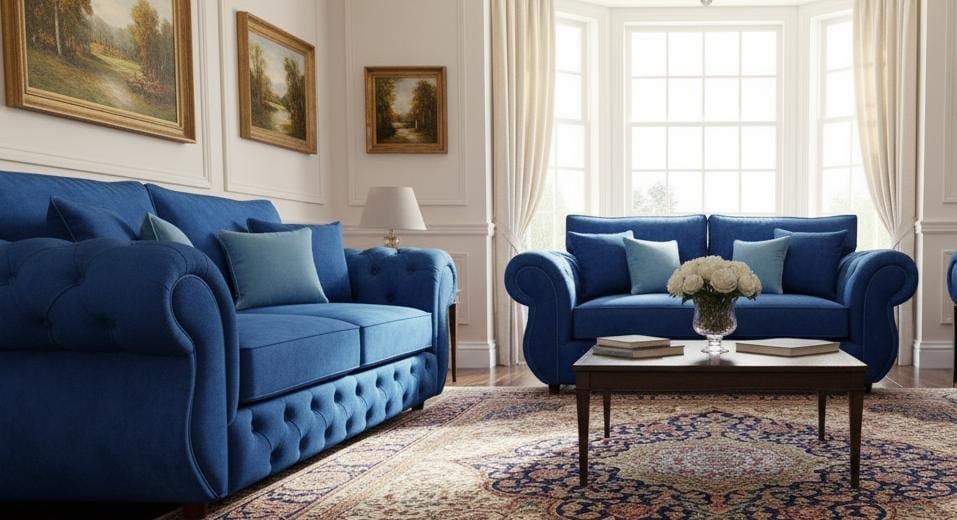 Rio Chesterfield Sofa Set – 3 + 2 Seater Blue Velvet Suite