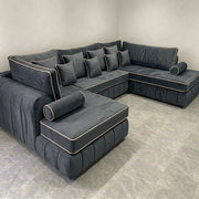 Luxury Steel Grey U-Shape Sofa with Chaise