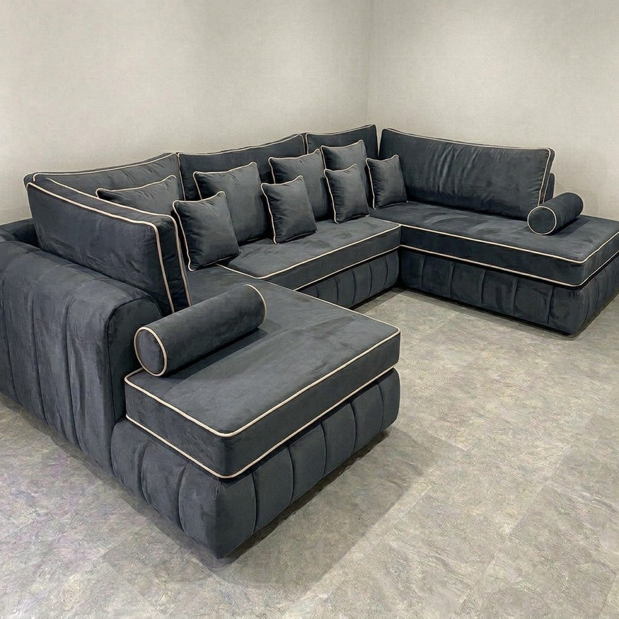 Luxury Steel Grey U-Shape Sofa with Chaise