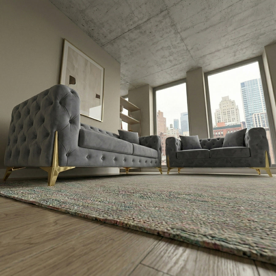Luxury Grey 3+2 Seater Chesterfield Sofa Set