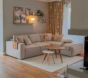 Luxury Square Borios Light Beige 2 Seater Sofa With Chaise