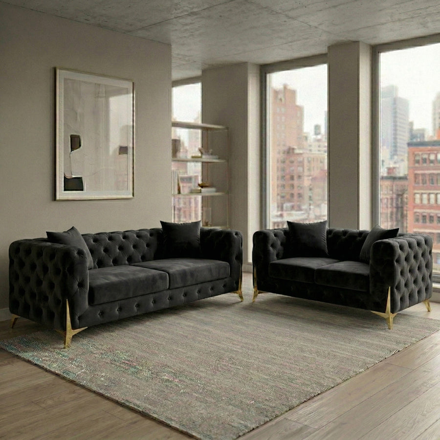 Luxury Black 3+2 Seater Chesterfield Sofa Set