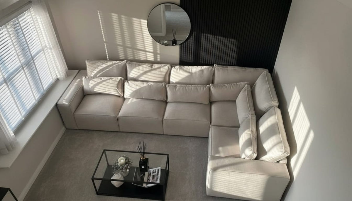 Borios 3C1 Corner Sofa – Cream Velvet Luxury Suite
