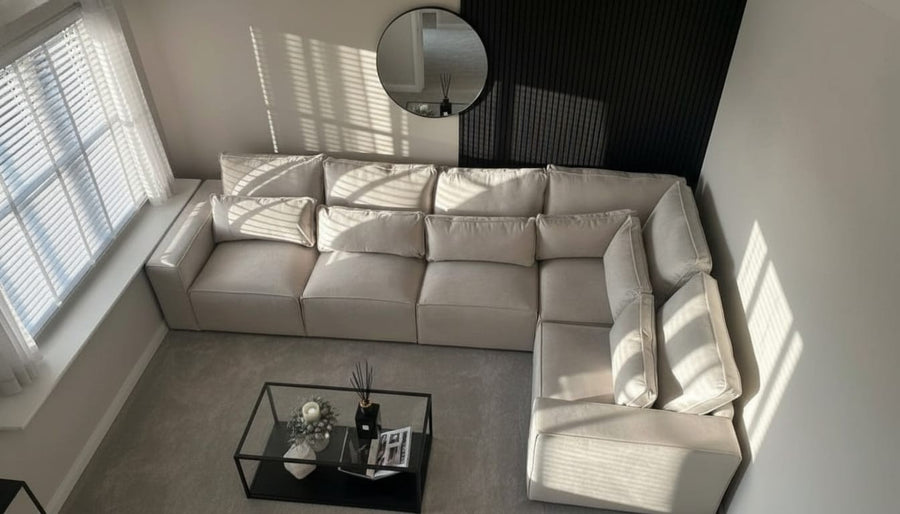 Borios 3C1 Corner Sofa – Cream Velvet Luxury Suite