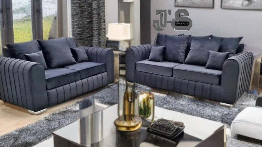 Plush 3+2 Seater Lilly Style Sofa Set in Dark Charcoal