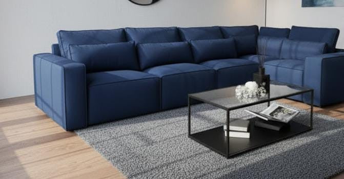 Borios 3C1 Corner Sofa – Blue Velvet Luxury Suite