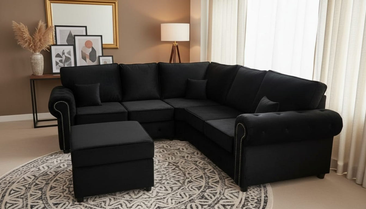 Luxury 2C2 Olympia Sofa - Black Plush Velvet 240cm x 240cm