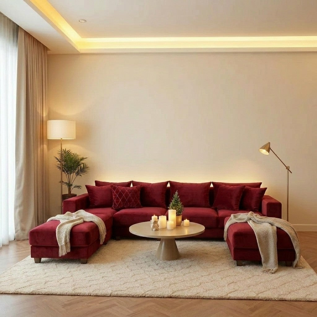 Luxury U-Shape Sofa – Velvet Fabric