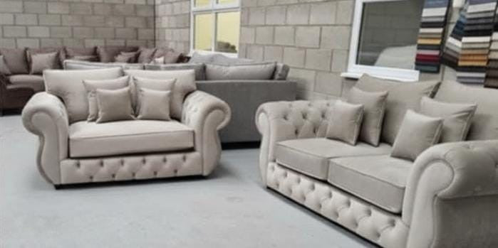 Rio Chesterfield Sofa Set – 3 + 2 Seater Cream Velvet Suite