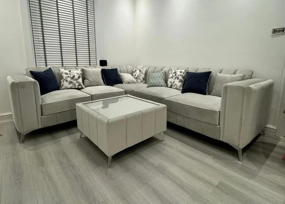 Lilly Alaska 5-Seater Corner Sofa – High Back with Chrome Legs (240cm x 240cm)