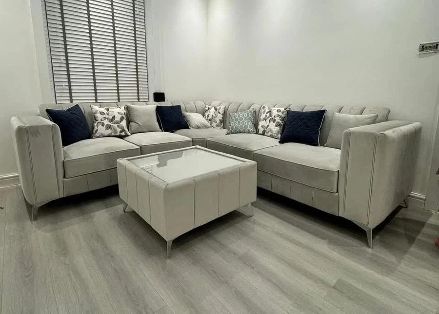 Lilly Alaska 5-Seater Corner Sofa – High Back with Chrome Legs (240cm x 240cm)