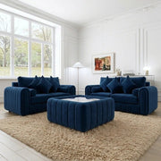 Lilly 3+2 Seater Sofa Blue Velvet with Glass Table – view 5